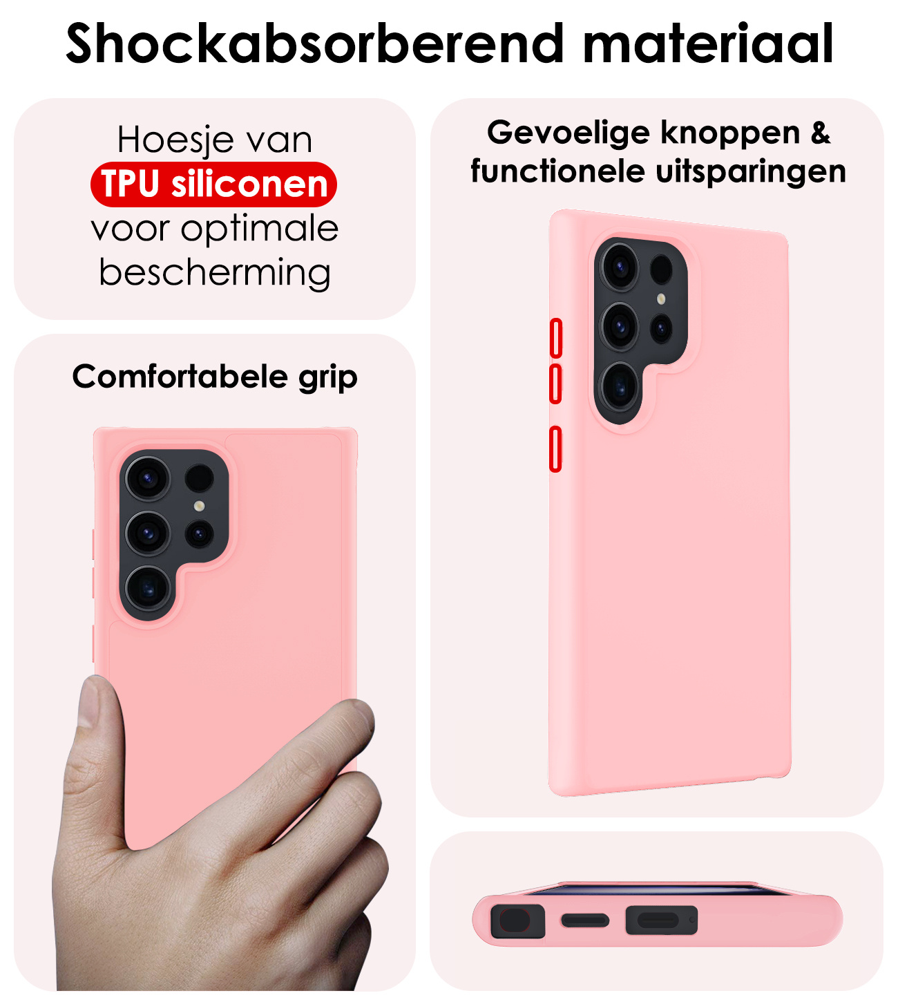 NoXx Hoes Geschikt voor Samsung S24 Ultra Hoesje Cover Siliconen Back Case Hoes Met Screenprotector - Lichtroze