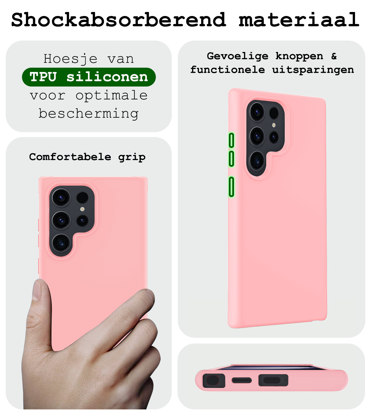 BASEY. Hoes Geschikt voor Samsung S24 Ultra Hoesje Siliconen Back Cover Case Met 2x Screenprotector - Hoesje Geschikt voor Samsung Galaxy S24 Ultra Hoes Cover Hoesje - Lichtroze