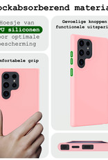 BASEY. Hoes Geschikt voor Samsung S24 Ultra Hoesje Siliconen Back Cover Case Met Screenprotector - Hoesje Geschikt voor Samsung Galaxy S24 Ultra Hoes Cover Hoesje - Lichtroze