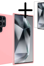 BASEY. Hoes Geschikt voor Samsung S24 Ultra Hoesje Siliconen Back Cover Case Met Screenprotector - Hoesje Geschikt voor Samsung Galaxy S24 Ultra Hoes Cover Hoesje - Lichtroze