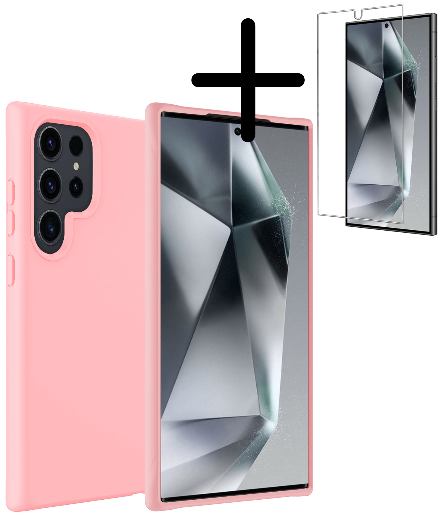 BASEY. Hoes Geschikt voor Samsung S24 Ultra Hoesje Siliconen Back Cover Case Met Screenprotector - Hoesje Geschikt voor Samsung Galaxy S24 Ultra Hoes Cover Hoesje - Lichtroze