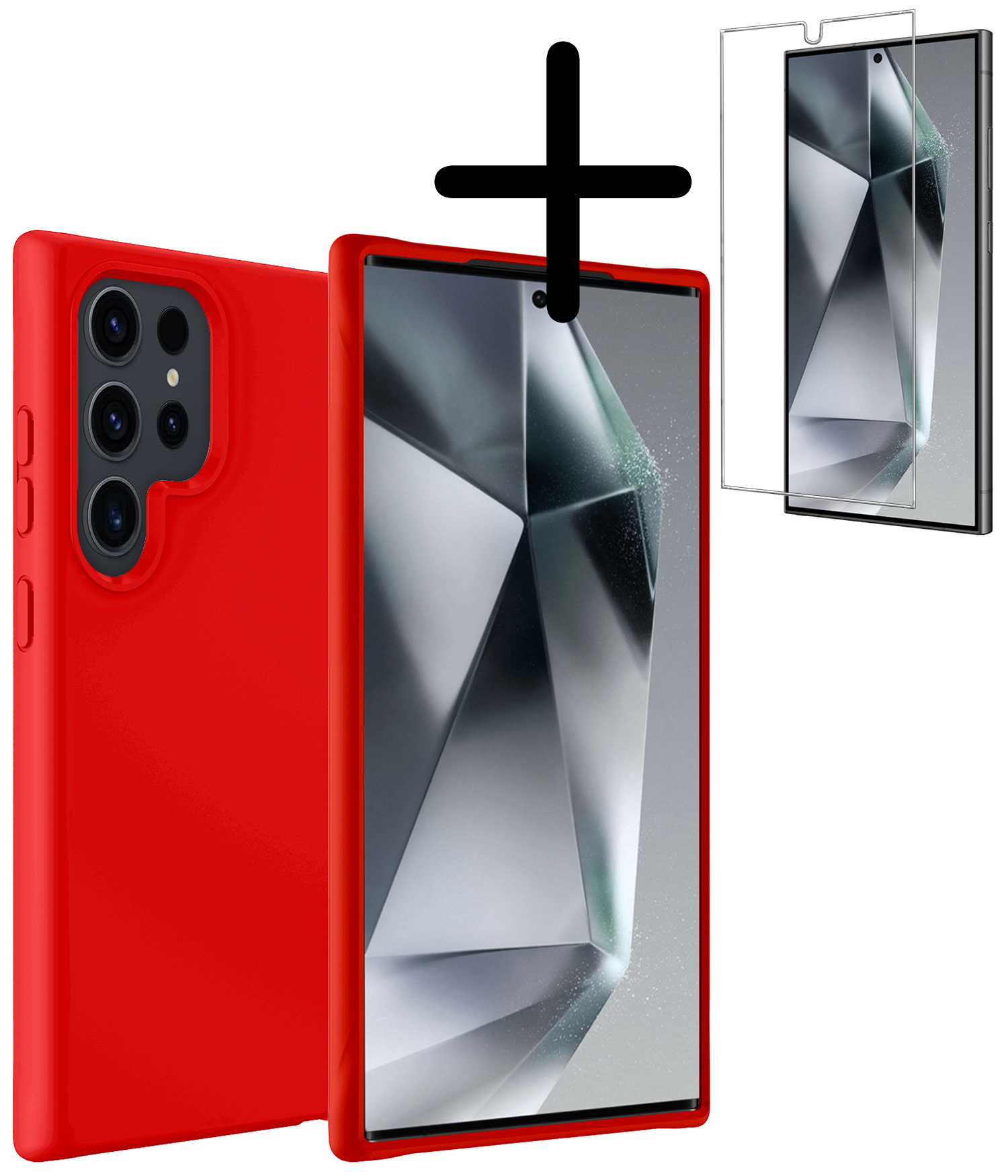 BASEY. Hoes Geschikt voor Samsung S24 Ultra Hoesje Siliconen Back Cover Case Met Screenprotector - Hoesje Geschikt voor Samsung Galaxy S24 Ultra Hoes Cover Hoesje - Rood