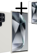 BASEY. Hoes Geschikt voor Samsung S24 Ultra Hoesje Siliconen Back Cover Case Met Screenprotector - Hoesje Geschikt voor Samsung Galaxy S24 Ultra Hoes Cover Hoesje - Wit