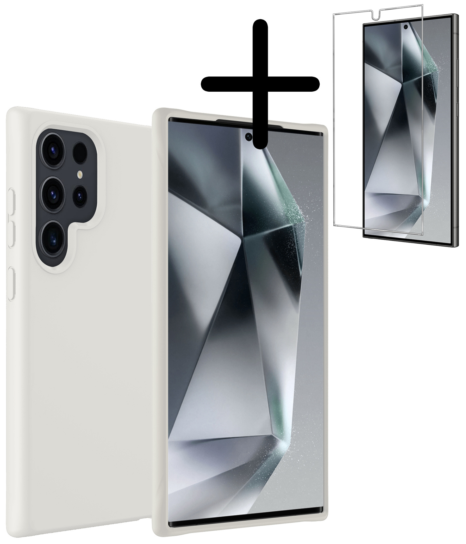BASEY. Hoes Geschikt voor Samsung S24 Ultra Hoesje Siliconen Back Cover Case Met Screenprotector - Hoesje Geschikt voor Samsung Galaxy S24 Ultra Hoes Cover Hoesje - Wit