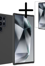 BASEY. Hoes Geschikt voor Samsung S24 Ultra Hoesje Siliconen Back Cover Case Met Screenprotector - Hoesje Geschikt voor Samsung Galaxy S24 Ultra Hoes Cover Hoesje - Zwart