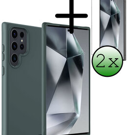 BASEY. BASEY. Samsung Galaxy S24 Ultra Hoesje Siliconen Met 2x Screenprotector - Donkergroen
