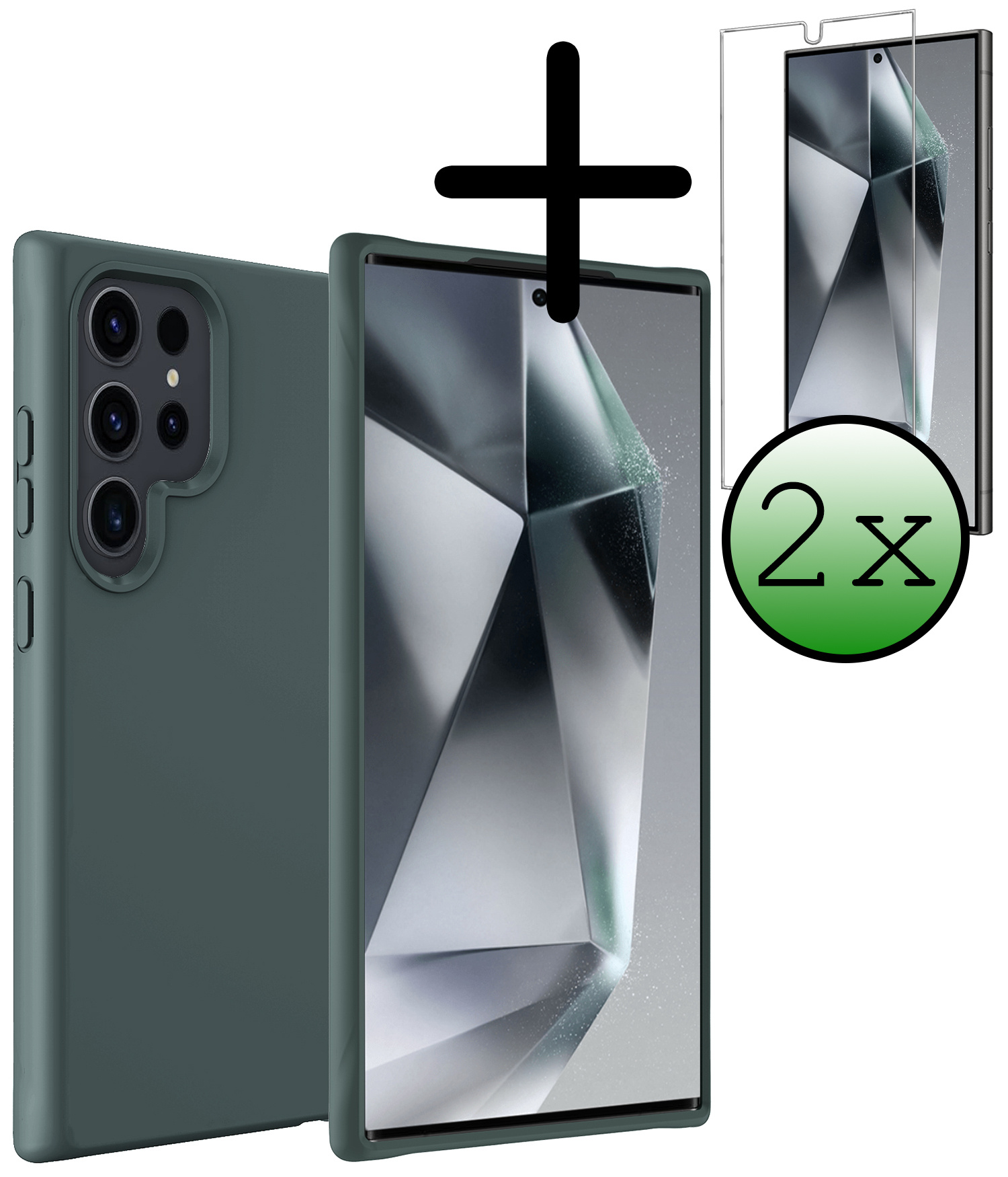 BASEY. Hoes Geschikt voor Samsung S24 Ultra Hoesje Siliconen Back Cover Case Met 2x Screenprotector - Hoesje Geschikt voor Samsung Galaxy S24 Ultra Hoes Cover Hoesje - Donkergroen