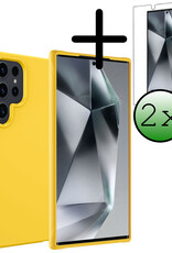 BASEY. Hoes Geschikt voor Samsung S24 Ultra Hoesje Siliconen Back Cover Case Met 2x Screenprotector - Hoesje Geschikt voor Samsung Galaxy S24 Ultra Hoes Cover Hoesje - Geel