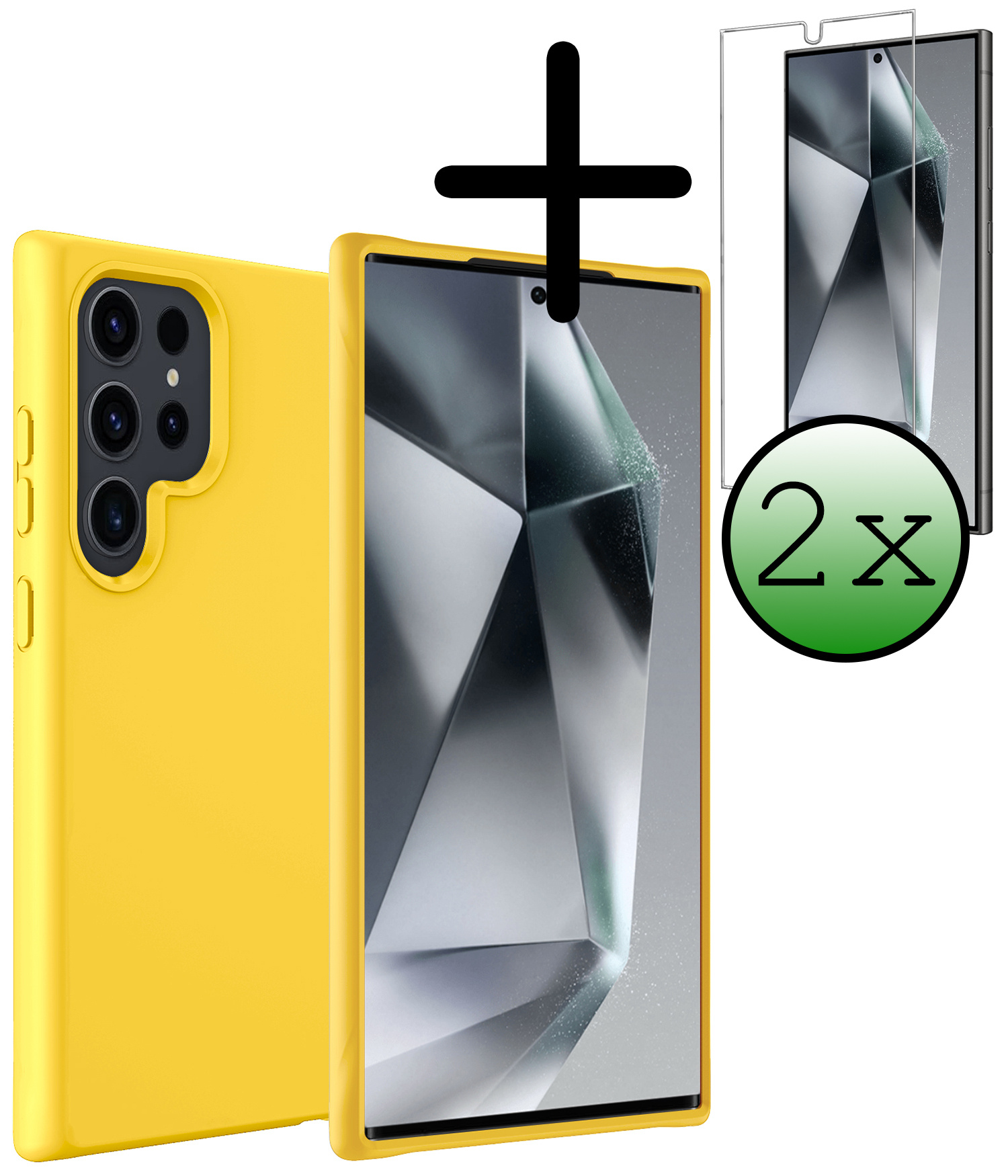 BASEY. Hoes Geschikt voor Samsung S24 Ultra Hoesje Siliconen Back Cover Case Met 2x Screenprotector - Hoesje Geschikt voor Samsung Galaxy S24 Ultra Hoes Cover Hoesje - Geel