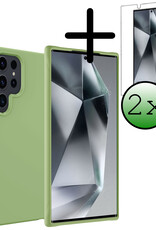 BASEY. Hoes Geschikt voor Samsung S24 Ultra Hoesje Siliconen Back Cover Case Met 2x Screenprotector - Hoesje Geschikt voor Samsung Galaxy S24 Ultra Hoes Cover Hoesje - Groen