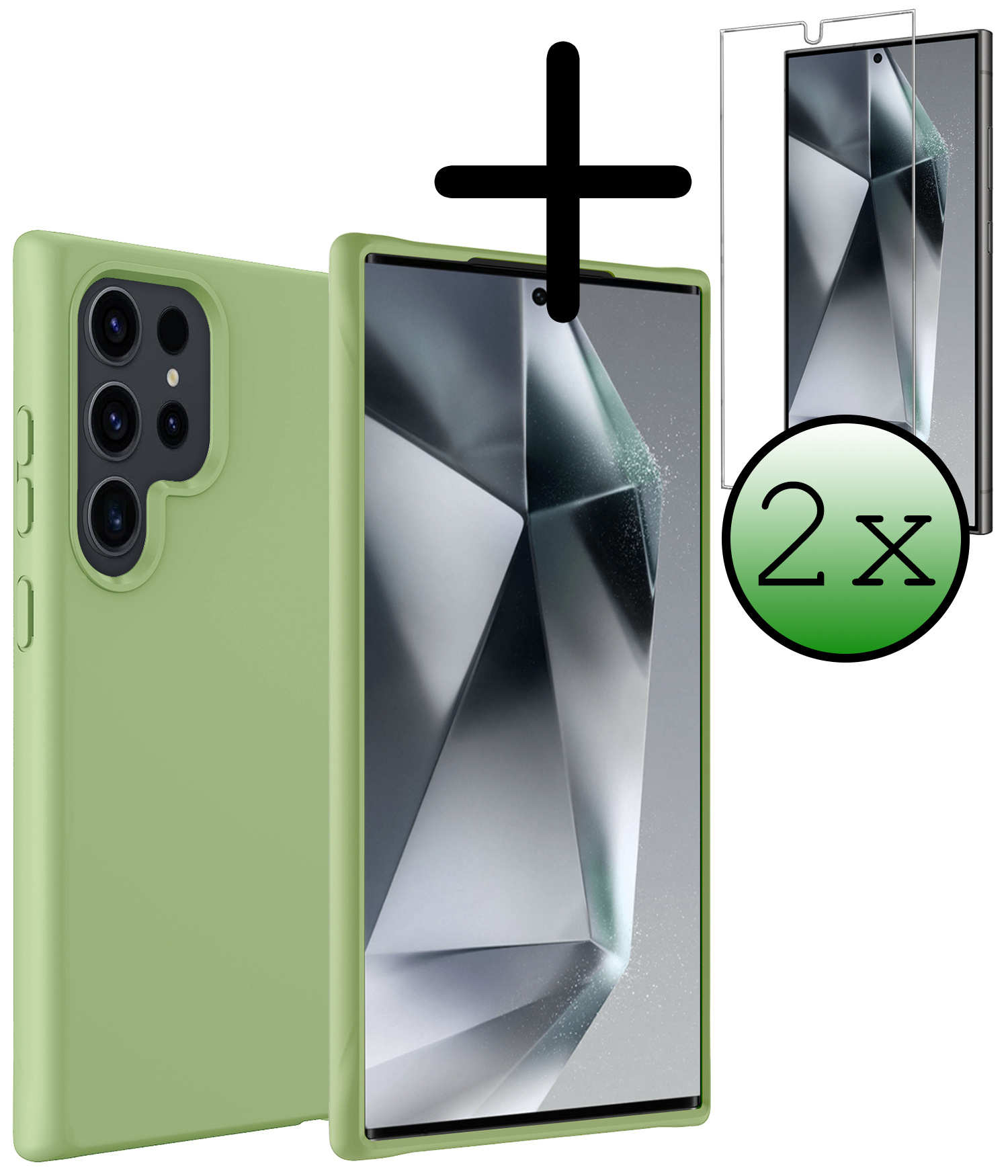 BASEY. Hoes Geschikt voor Samsung S24 Ultra Hoesje Siliconen Back Cover Case Met 2x Screenprotector - Hoesje Geschikt voor Samsung Galaxy S24 Ultra Hoes Cover Hoesje - Groen