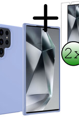 BASEY. Hoes Geschikt voor Samsung S24 Ultra Hoesje Siliconen Back Cover Case Met 2x Screenprotector - Hoesje Geschikt voor Samsung Galaxy S24 Ultra Hoes Cover Hoesje - Lichtblauw