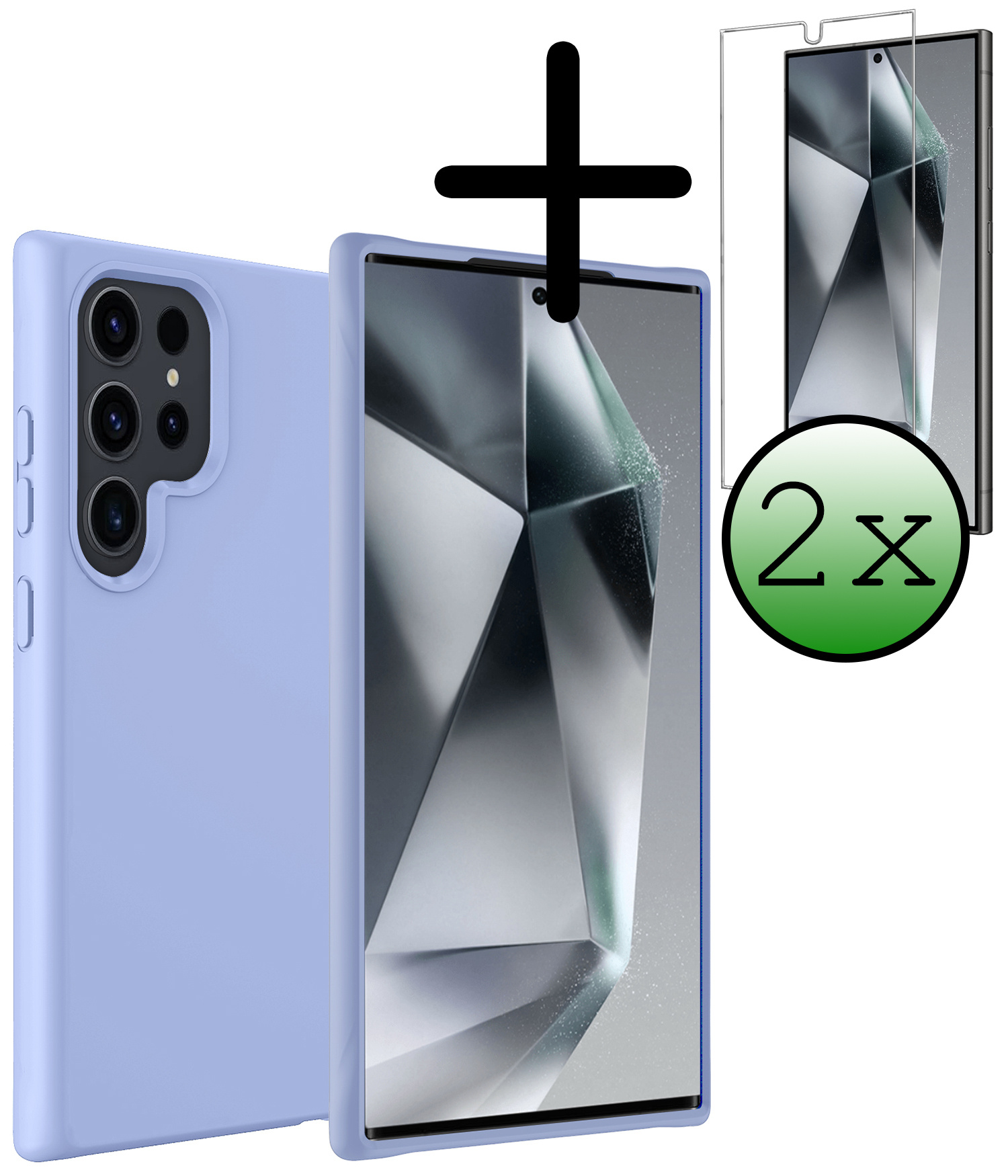 BASEY. Hoes Geschikt voor Samsung S24 Ultra Hoesje Siliconen Back Cover Case Met 2x Screenprotector - Hoesje Geschikt voor Samsung Galaxy S24 Ultra Hoes Cover Hoesje - Lichtblauw