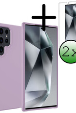 BASEY. Hoes Geschikt voor Samsung S24 Ultra Hoesje Siliconen Back Cover Case Met 2x Screenprotector - Hoesje Geschikt voor Samsung Galaxy S24 Ultra Hoes Cover Hoesje - Lila