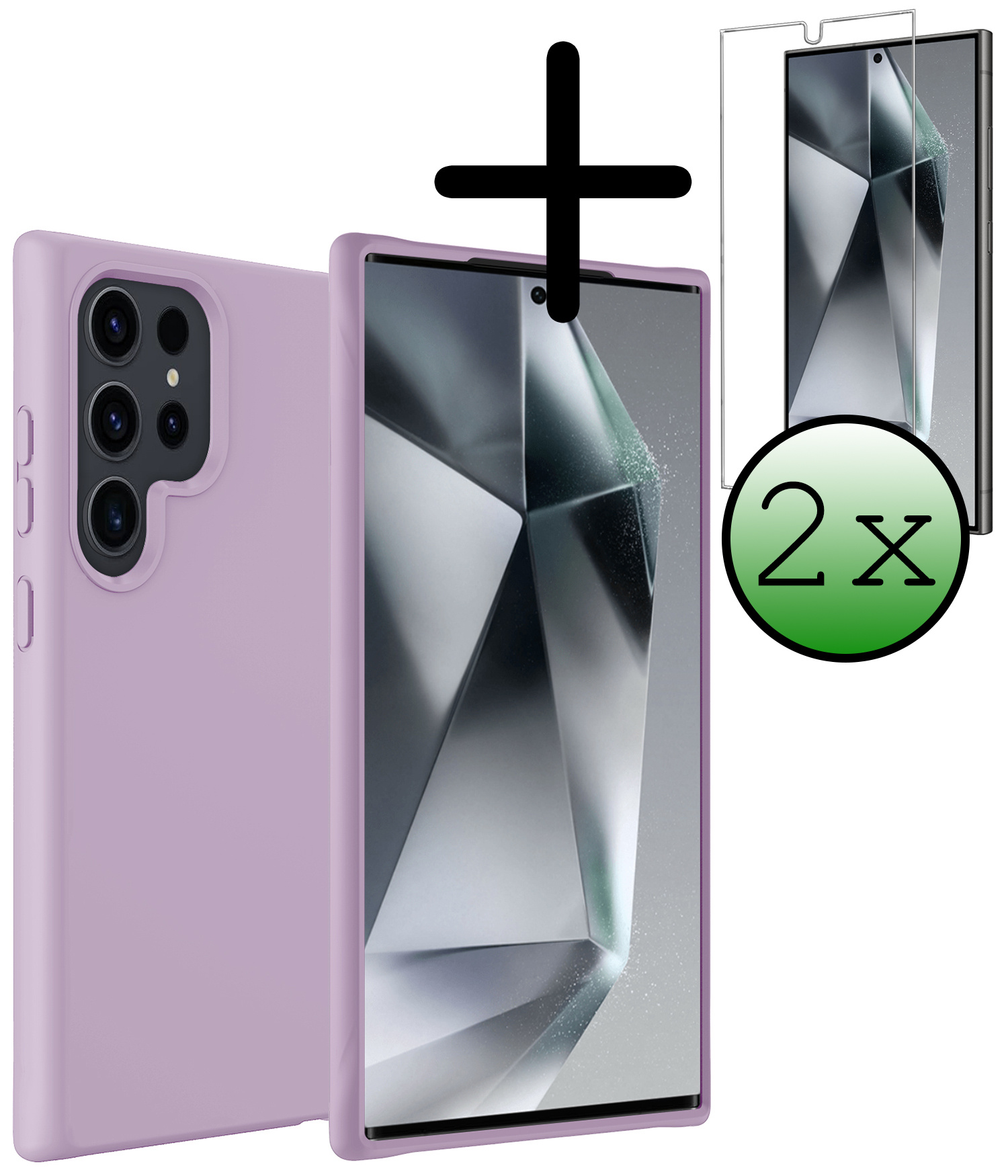 BASEY. Hoes Geschikt voor Samsung S24 Ultra Hoesje Siliconen Back Cover Case Met 2x Screenprotector - Hoesje Geschikt voor Samsung Galaxy S24 Ultra Hoes Cover Hoesje - Lila