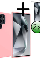 BASEY. Hoes Geschikt voor Samsung S24 Ultra Hoesje Siliconen Back Cover Case Met 2x Screenprotector - Hoesje Geschikt voor Samsung Galaxy S24 Ultra Hoes Cover Hoesje - Lichtroze