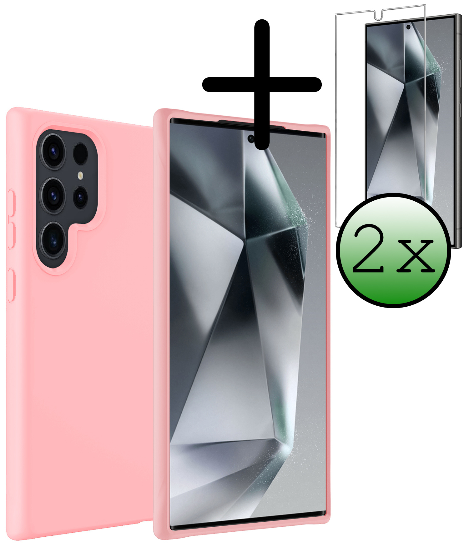 BASEY. Hoes Geschikt voor Samsung S24 Ultra Hoesje Siliconen Back Cover Case Met 2x Screenprotector - Hoesje Geschikt voor Samsung Galaxy S24 Ultra Hoes Cover Hoesje - Lichtroze