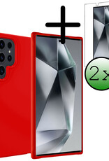 BASEY. Hoes Geschikt voor Samsung S24 Ultra Hoesje Siliconen Back Cover Case Met 2x Screenprotector - Hoesje Geschikt voor Samsung Galaxy S24 Ultra Hoes Cover Hoesje - Rood