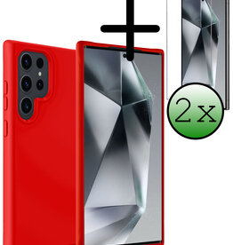 BASEY. BASEY. Samsung Galaxy S24 Ultra Hoesje Siliconen Met 2x Screenprotector - Rood
