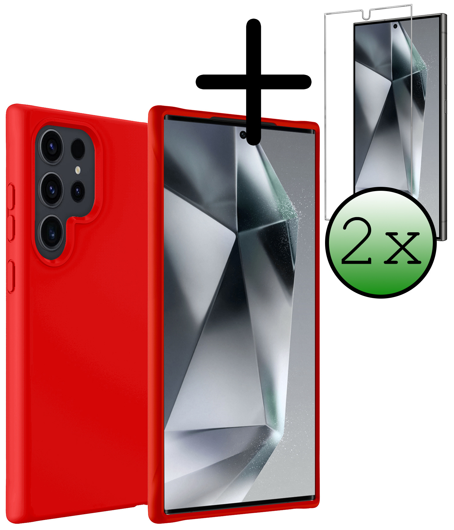 BASEY. Hoes Geschikt voor Samsung S24 Ultra Hoesje Siliconen Back Cover Case Met 2x Screenprotector - Hoesje Geschikt voor Samsung Galaxy S24 Ultra Hoes Cover Hoesje - Rood