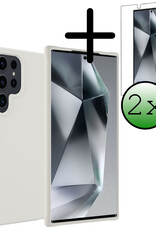 BASEY. Hoes Geschikt voor Samsung S24 Ultra Hoesje Siliconen Back Cover Case Met 2x Screenprotector - Hoesje Geschikt voor Samsung Galaxy S24 Ultra Hoes Cover Hoesje - Wit