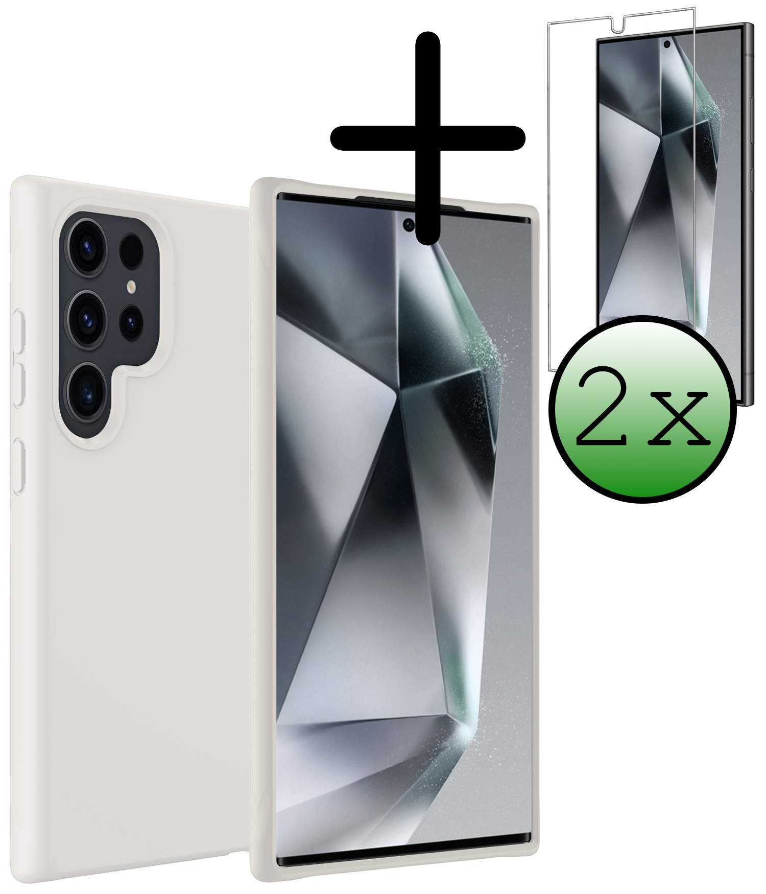 BASEY. Hoes Geschikt voor Samsung S24 Ultra Hoesje Siliconen Back Cover Case Met 2x Screenprotector - Hoesje Geschikt voor Samsung Galaxy S24 Ultra Hoes Cover Hoesje - Wit