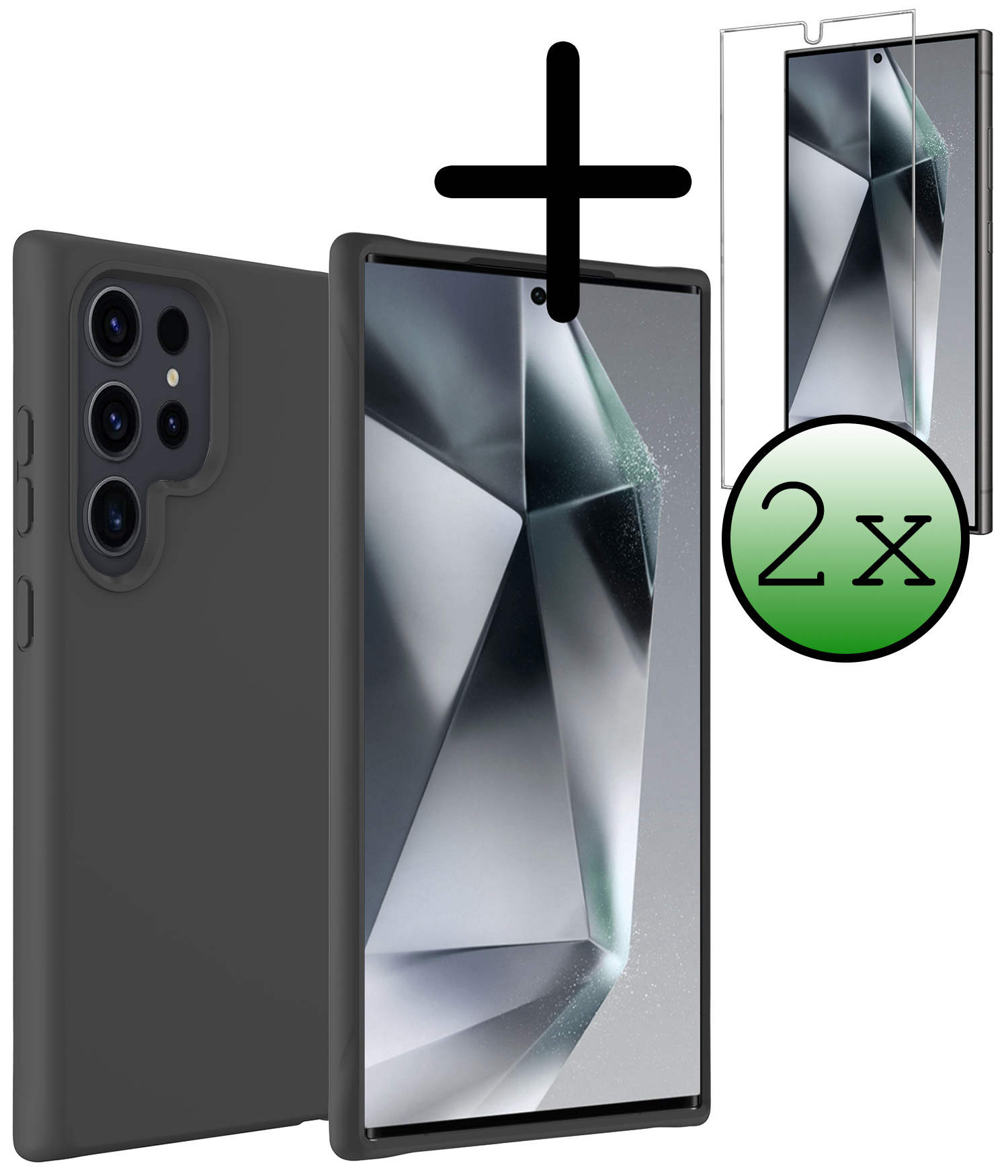 BASEY. Hoes Geschikt voor Samsung S24 Ultra Hoesje Siliconen Back Cover Case Met 2x Screenprotector - Hoesje Geschikt voor Samsung Galaxy S24 Ultra Hoes Cover Hoesje - Zwart