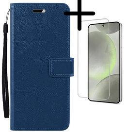 BASEY. BASEY. Samsung Galaxy S24 Hoesje Bookcase Met Screenprotector - Donkerblauw