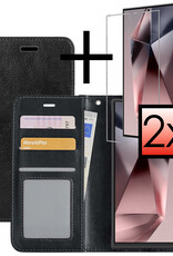 NoXx Hoes Geschikt voor Samsung S24 Ultra Hoesje Book Case Hoes Flip Cover Wallet Bookcase Met 2x Screenprotector - Zwart