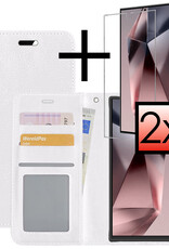 NoXx Hoes Geschikt voor Samsung S24 Ultra Hoesje Book Case Hoes Flip Cover Wallet Bookcase Met 2x Screenprotector - Wit