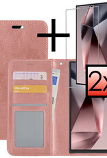 NoXx Hoes Geschikt voor Samsung S24 Ultra Hoesje Book Case Hoes Flip Cover Wallet Bookcase Met 2x Screenprotector - Rosé goud