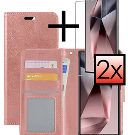 NoXx NoXx Samsung Galaxy S24 Ultra Hoesje Bookcase Met 2x Screenprotector - Rose Goud