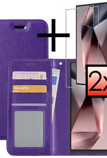 NoXx Hoes Geschikt voor Samsung S24 Ultra Hoesje Book Case Hoes Flip Cover Wallet Bookcase Met 2x Screenprotector - Paars