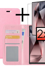 NoXx Hoes Geschikt voor Samsung S24 Ultra Hoesje Book Case Hoes Flip Cover Wallet Bookcase Met 2x Screenprotector - Lichtroze
