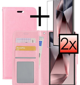 NoXx NoXx Samsung Galaxy S24 Ultra Hoesje Bookcase Met 2x Screenprotector - Lichtroze