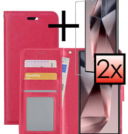 NoXx NoXx Samsung Galaxy S24 Ultra Hoesje Bookcase Met 2x Screenprotector - Donkerroze