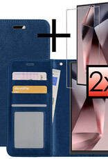 NoXx Hoes Geschikt voor Samsung S24 Ultra Hoesje Book Case Hoes Flip Cover Wallet Bookcase Met 2x Screenprotector - Donkerblauw