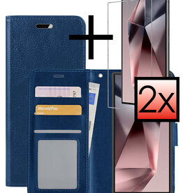 NoXx NoXx Samsung Galaxy S24 Ultra Hoesje Bookcase Met 2x Screenprotector - Donkerblauw