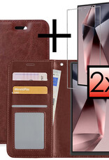NoXx Hoes Geschikt voor Samsung S24 Ultra Hoesje Book Case Hoes Flip Cover Wallet Bookcase Met 2x Screenprotector - Bruin