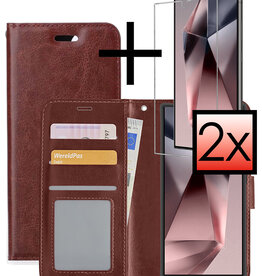 NoXx NoXx Samsung Galaxy S24 Ultra Hoesje Bookcase Met 2x Screenprotector - Bruin