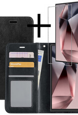 NoXx Hoes Geschikt voor Samsung S24 Ultra Hoesje Book Case Hoes Flip Cover Wallet Bookcase Met Screenprotector - Zwart