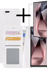 NoXx Hoes Geschikt voor Samsung S24 Ultra Hoesje Book Case Hoes Flip Cover Wallet Bookcase Met Screenprotector - Wit
