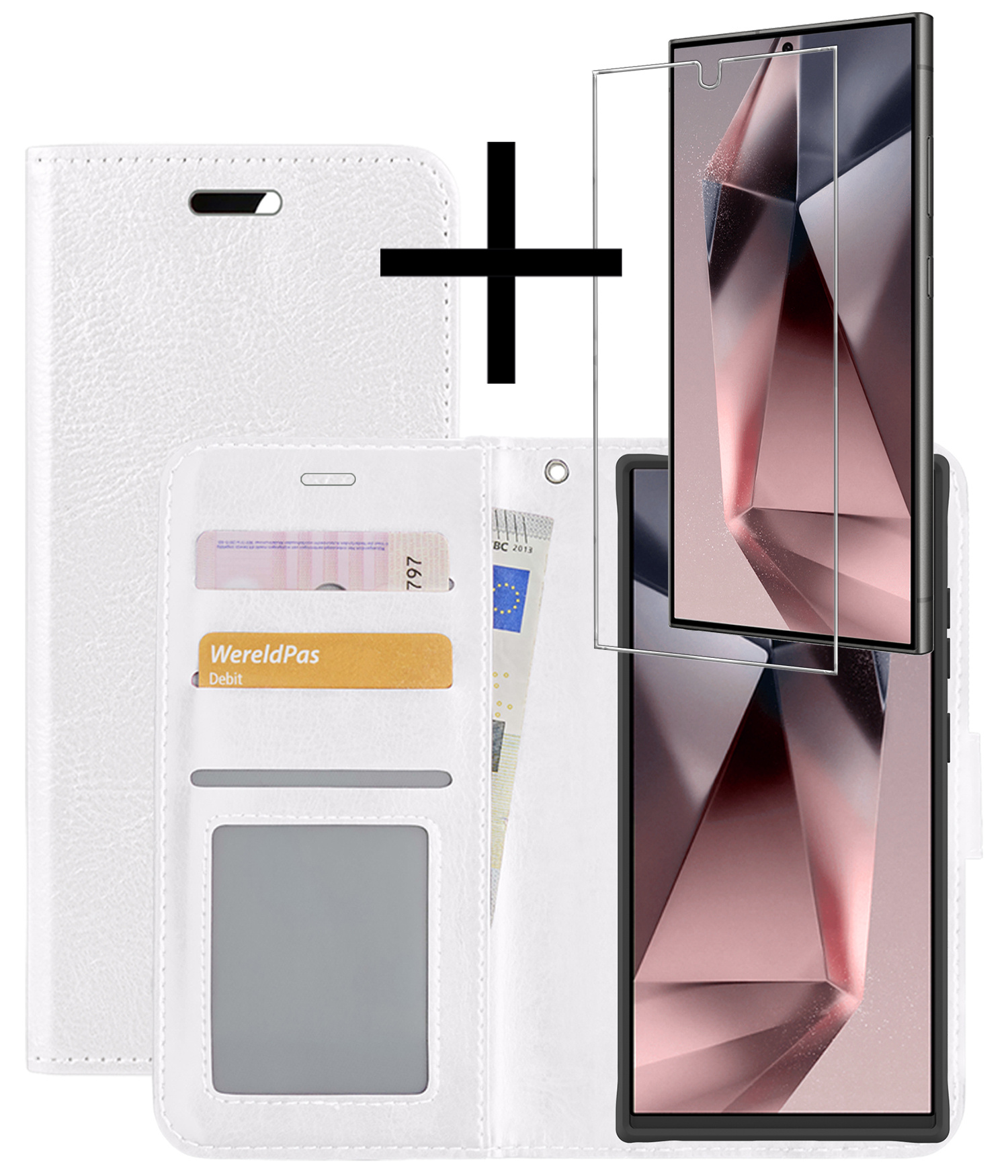 NoXx Hoes Geschikt voor Samsung S24 Ultra Hoesje Book Case Hoes Flip Cover Wallet Bookcase Met Screenprotector - Wit