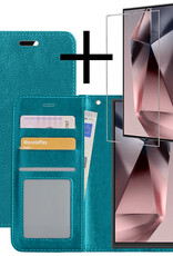NoXx Hoes Geschikt voor Samsung S24 Ultra Hoesje Book Case Hoes Flip Cover Wallet Bookcase Met Screenprotector - Turquoise