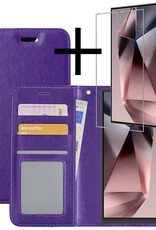 NoXx Hoes Geschikt voor Samsung S24 Ultra Hoesje Book Case Hoes Flip Cover Wallet Bookcase Met Screenprotector - Paars