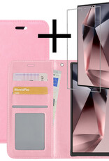 NoXx Hoes Geschikt voor Samsung S24 Ultra Hoesje Book Case Hoes Flip Cover Wallet Bookcase Met Screenprotector - Lichtroze
