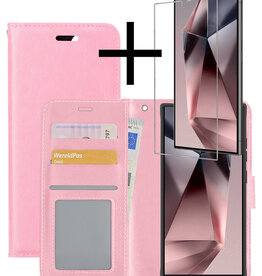NoXx NoXx Samsung Galaxy S24 Ultra Hoesje Bookcase Met Screenprotector - Lichtroze
