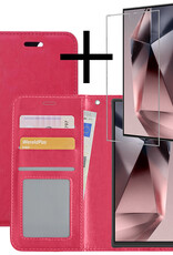 NoXx Hoes Geschikt voor Samsung S24 Ultra Hoesje Book Case Hoes Flip Cover Wallet Bookcase Met Screenprotector - Donkerroze