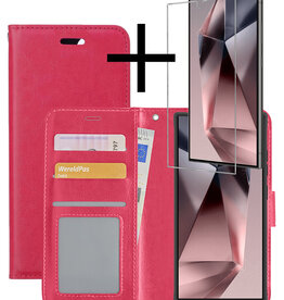 NoXx NoXx Samsung Galaxy S24 Ultra Hoesje Bookcase Met Screenprotector - Donkerroze