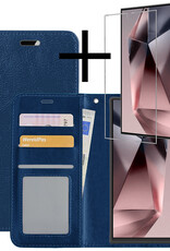 NoXx Hoes Geschikt voor Samsung S24 Ultra Hoesje Book Case Hoes Flip Cover Wallet Bookcase Met Screenprotector - Donkerblauw